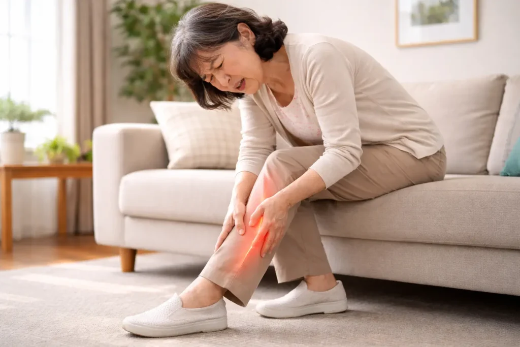 脊柱管狭窄症により足のしびれや感覚異常が出ている高齢女性