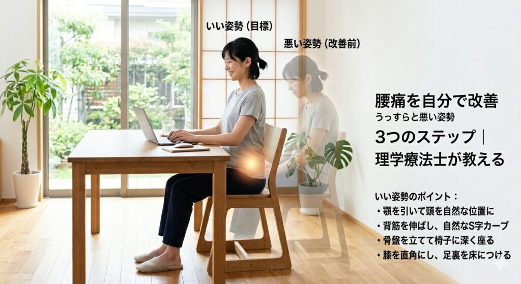 腰痛改善の正しい座り方と姿勢｜悪い姿勢との比較で負担を減らす方法