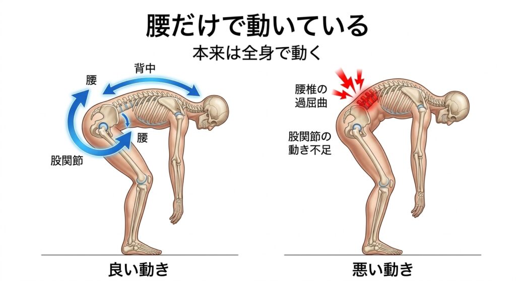 腰だけで動いている状態と正しい動きの違い｜股関節と背中を使う重要性