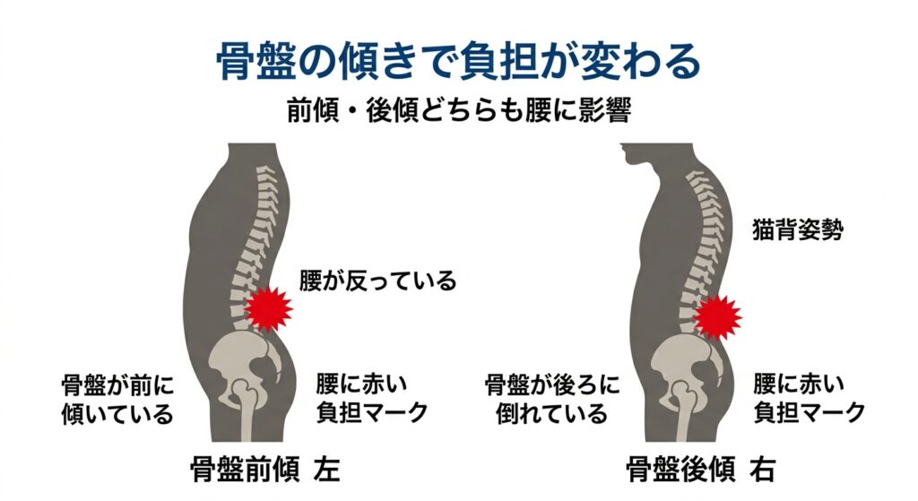 骨盤の前傾と後傾による腰への負担の違い｜姿勢と腰痛の関係