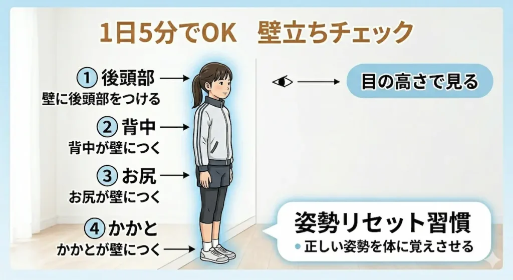 子どもの姿勢改善のための壁立ちチェック体操