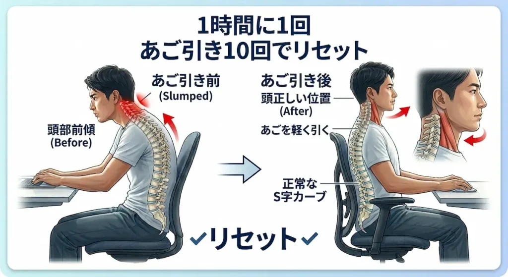 デスクワーク中に行うあご引きエクササイズ