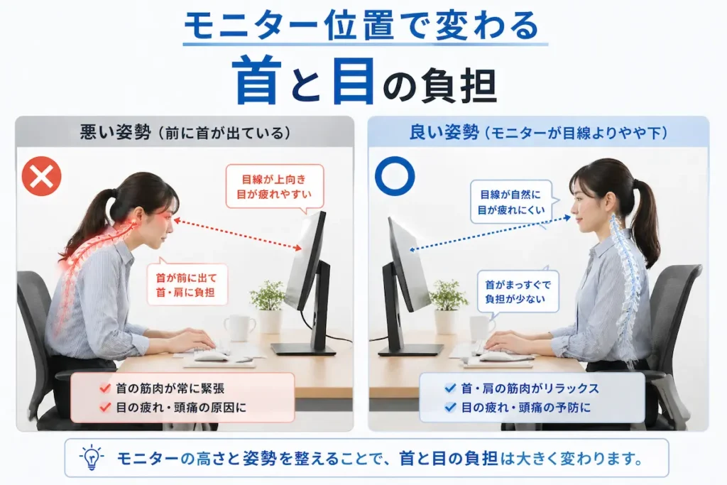 デスク環境と姿勢が眼精疲労と頭痛に与える影響
