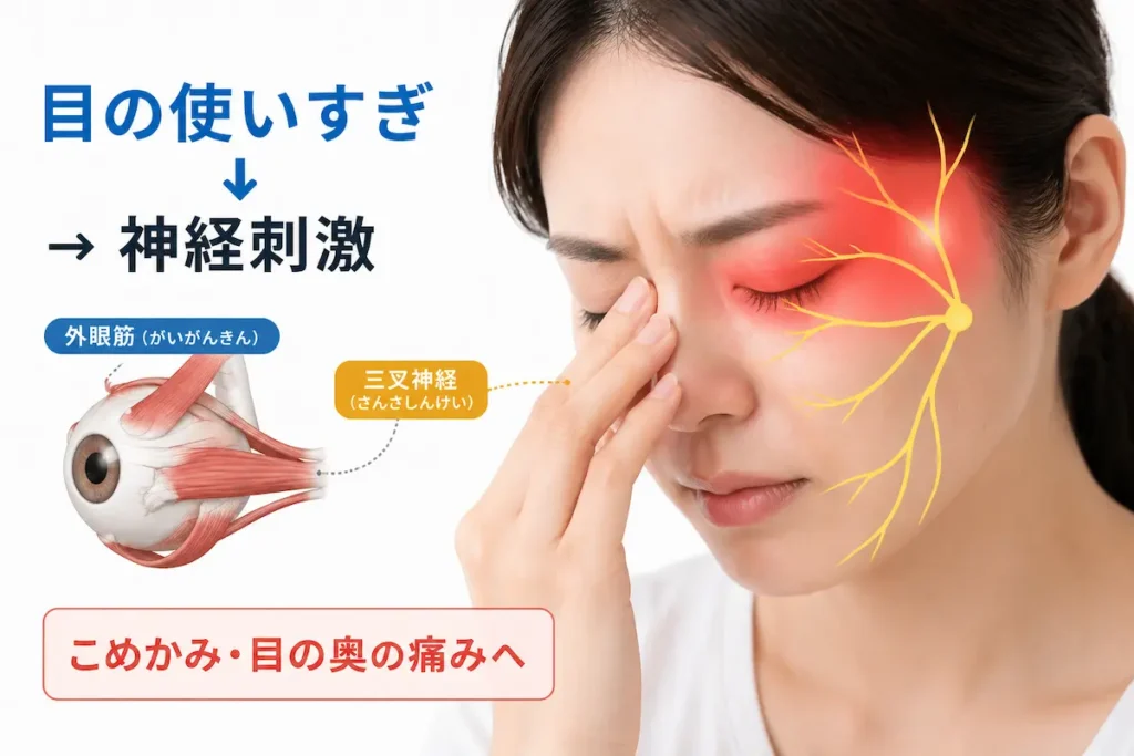 外眼筋の疲労が三叉神経を刺激して頭痛が起こる仕組み