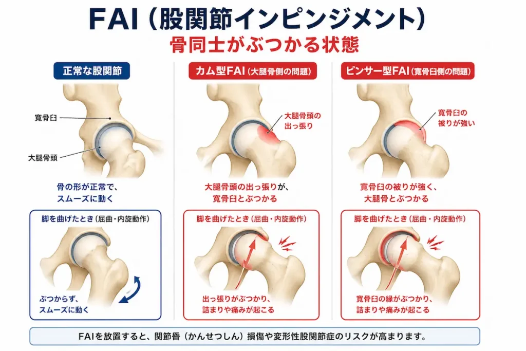 股関節インピンジメントFAIの骨衝突の図解