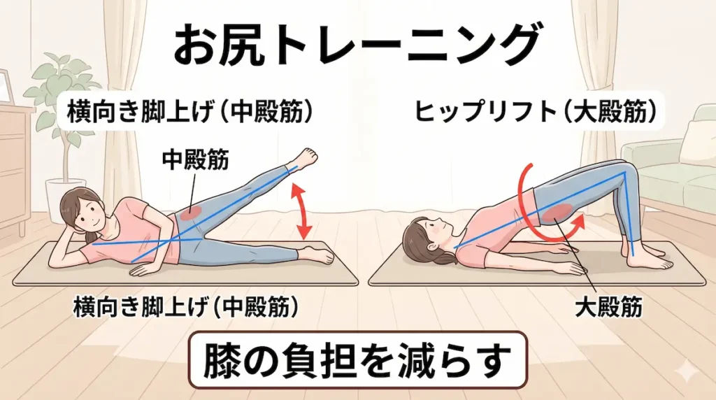 膝痛改善のためのお尻トレーニング｜中殿筋と大殿筋のセルフケア方法