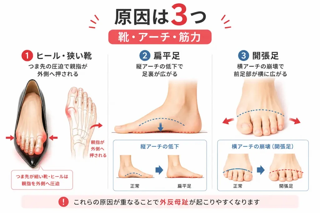 外反母趾の原因（靴・扁平足・開張足）