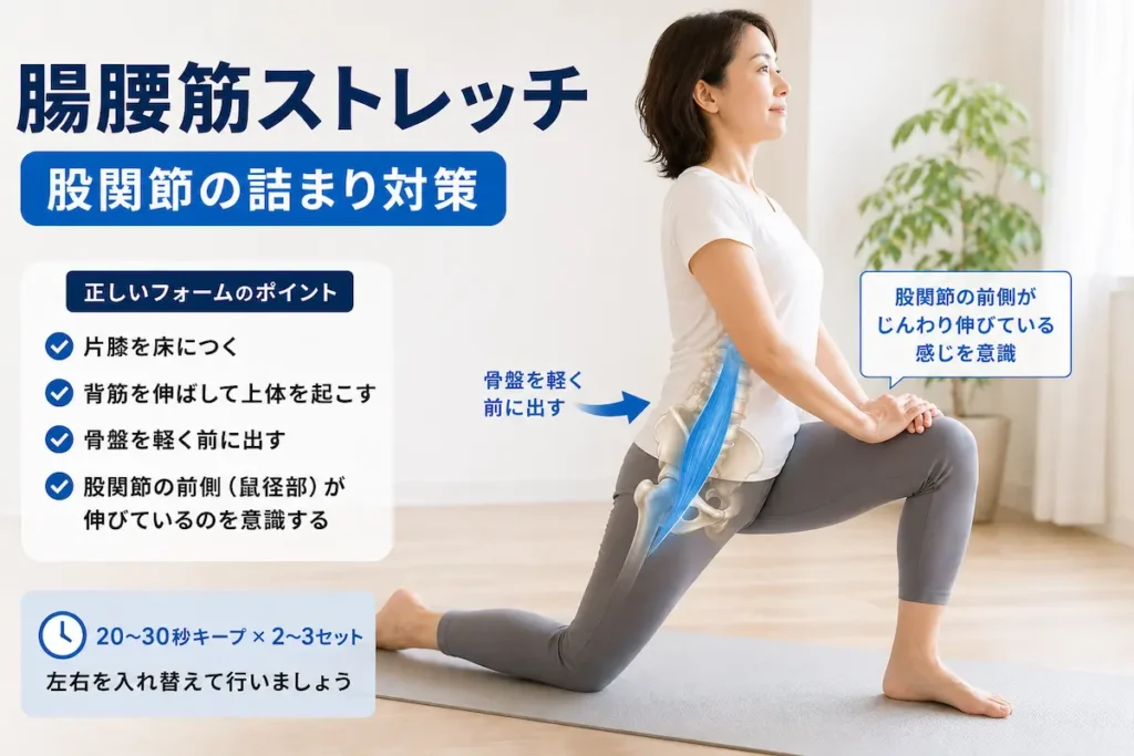 股関節の詰まりを改善する腸腰筋ストレッチ
