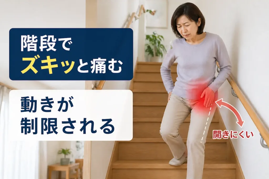 階段で股関節が痛む変形性股関節症の中期症状