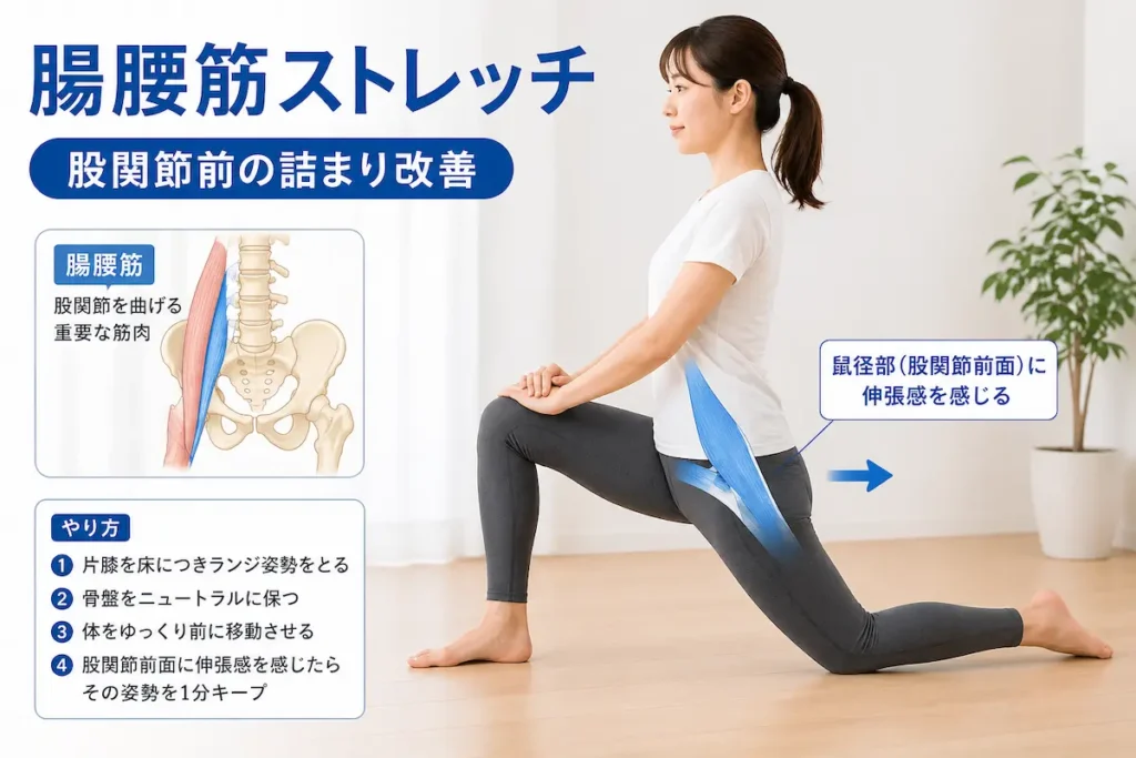 腸腰筋ストレッチ｜股関節前の硬さを改善する方法