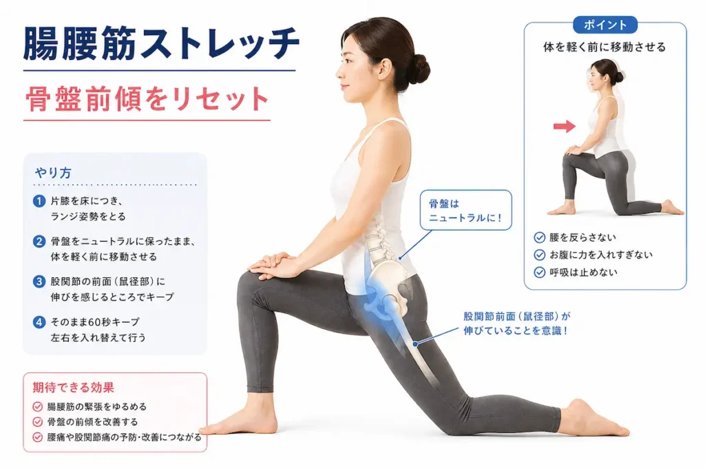 反り腰改善の腸腰筋ストレッチ 正しいランジ姿勢