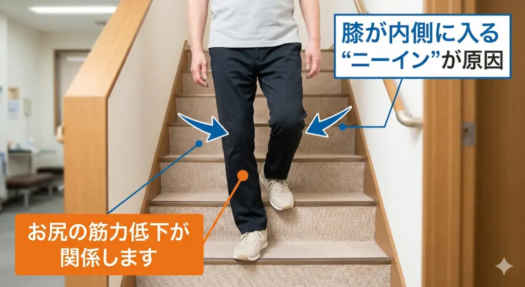 階段で膝が内側に入るニーイン動作