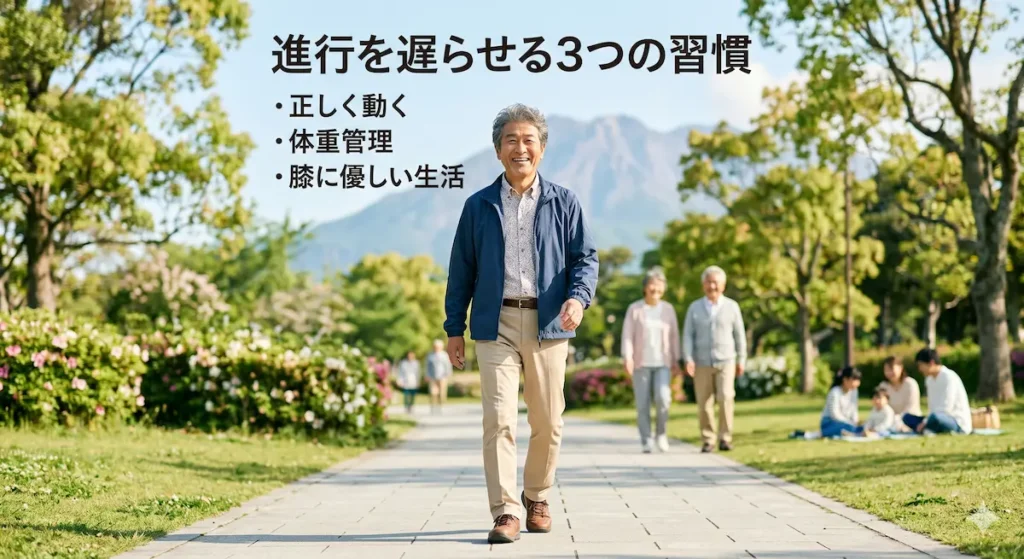 膝の痛みを改善し快適に歩けるようになった高齢男性