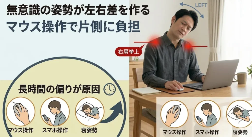 マウス操作による首こりの左右差の原因