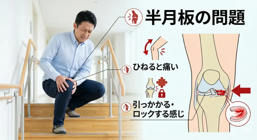 半月板損傷による膝の内側の痛みや引っかかり症状