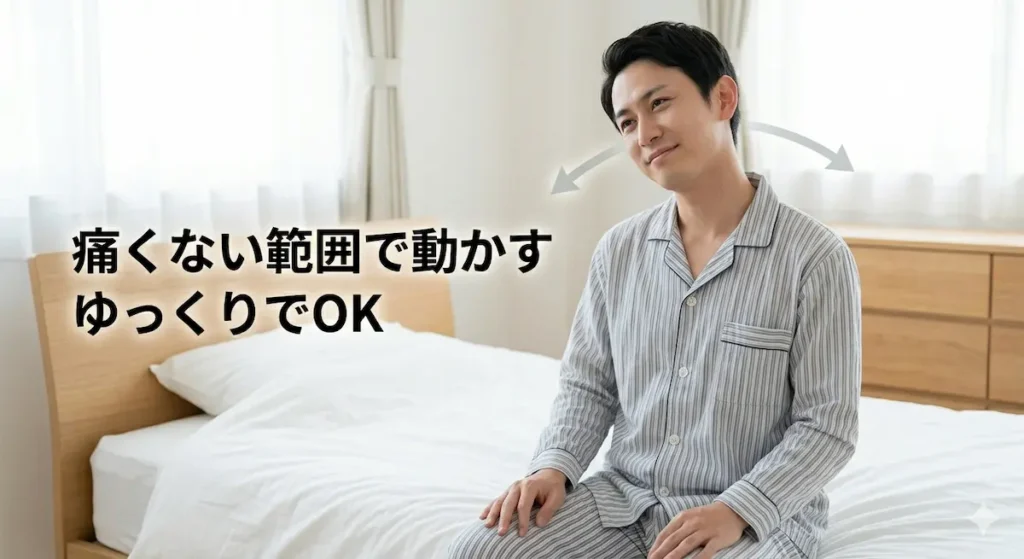 寝違え回復期に行う軽い首の運動イメージ