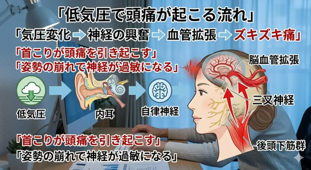 首こりと頭痛の関係を示した図