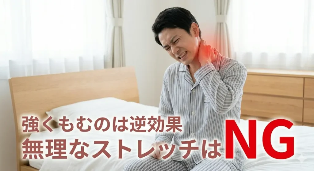 寝違え時に強く揉むなどのNG行動を示したイメージ