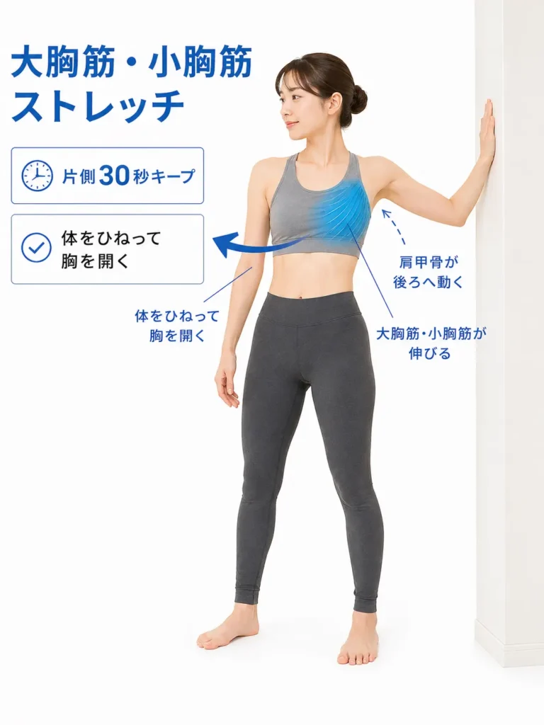 回旋動作で行う大胸筋・小胸筋ストレッチの正しい方法