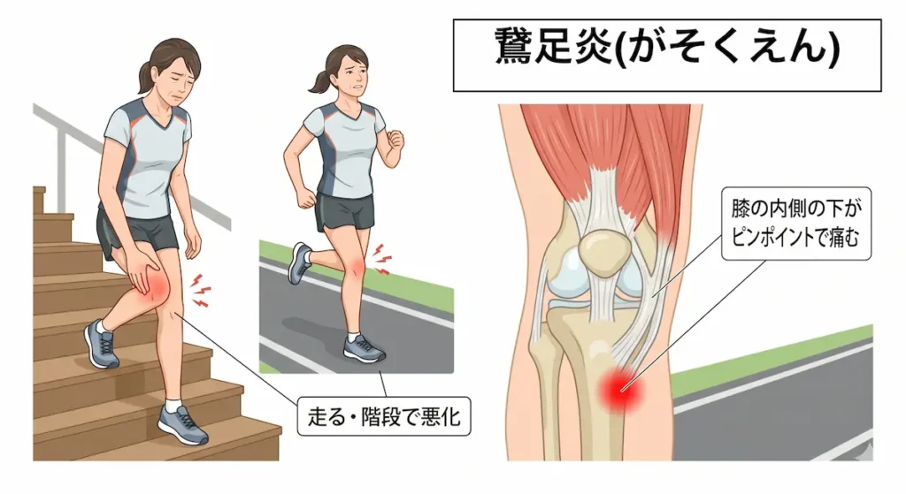 鵞足炎による膝の内側下のピンポイントの痛みと原因
