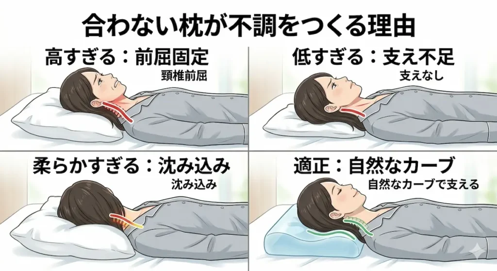 枕の高さや素材による頚椎アライメントの違い｜高すぎる・低すぎる比較