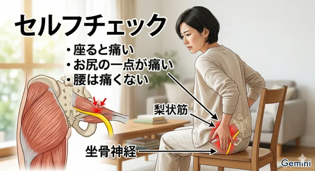梨状筋症候群のセルフチェック方法（座ると痛い・圧痛）
