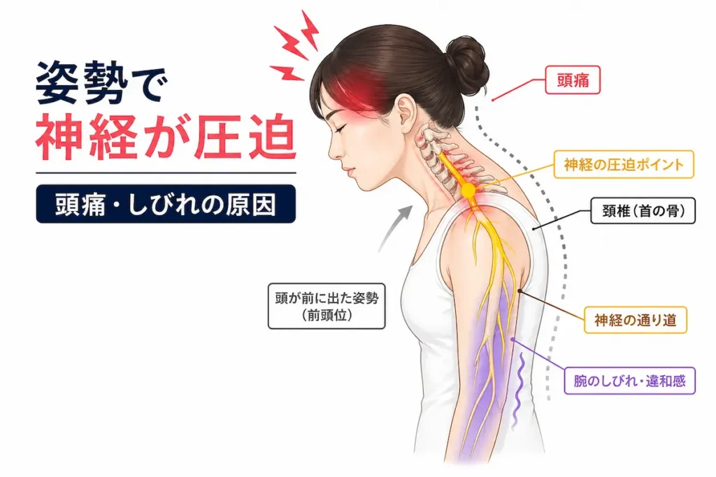 姿勢不良による神経圧迫と頭痛しびれの関係