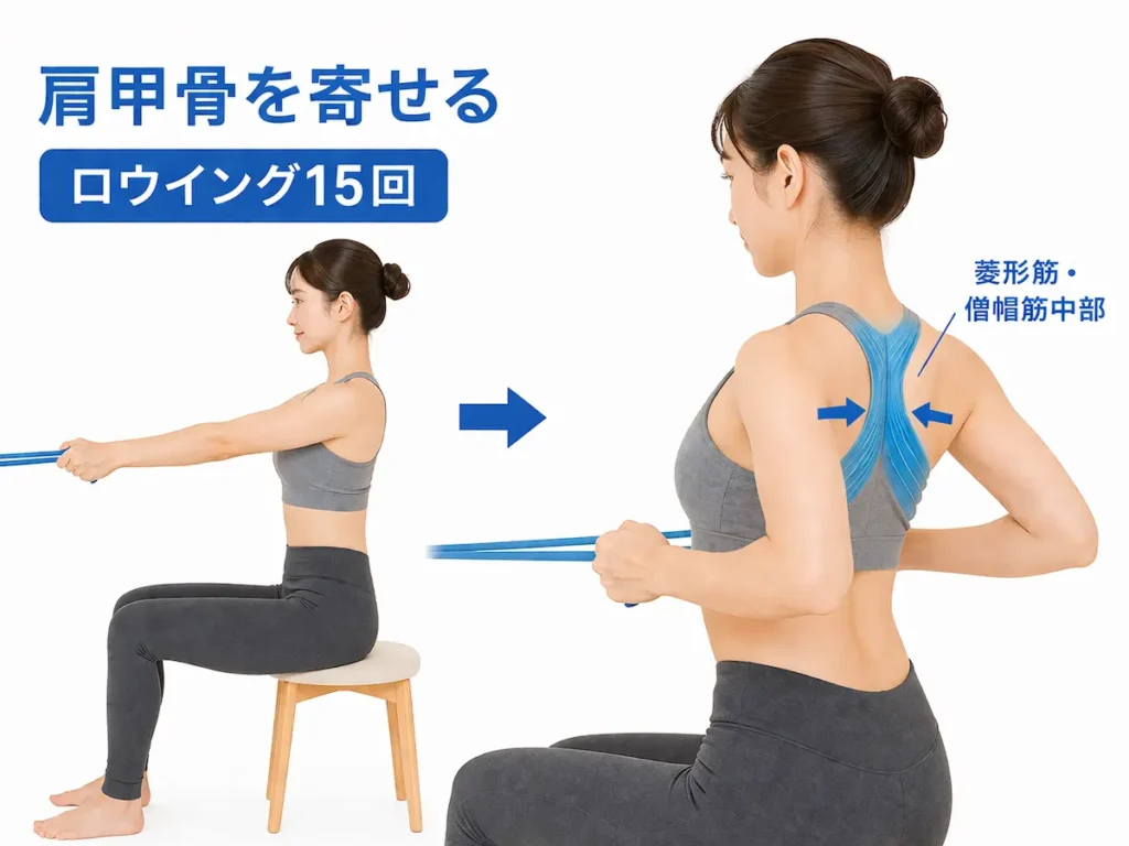 猫背改善の肩甲骨トレーニング（ロウイング）