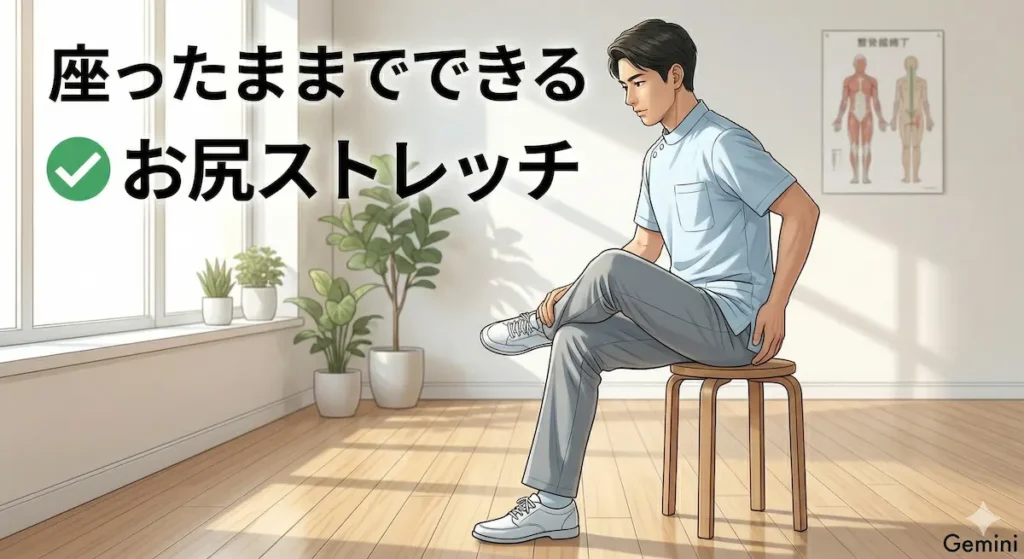 椅子に座った状態で行う梨状筋ストレッチの方法
