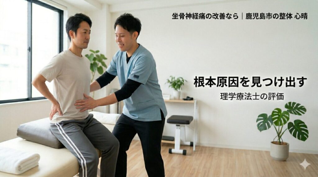 理学療法士による坐骨神経痛の評価と施術の様子