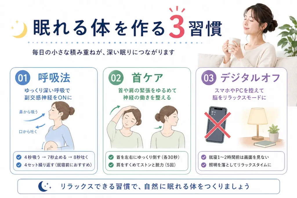 不眠改善のセルフケア3選のまとめ