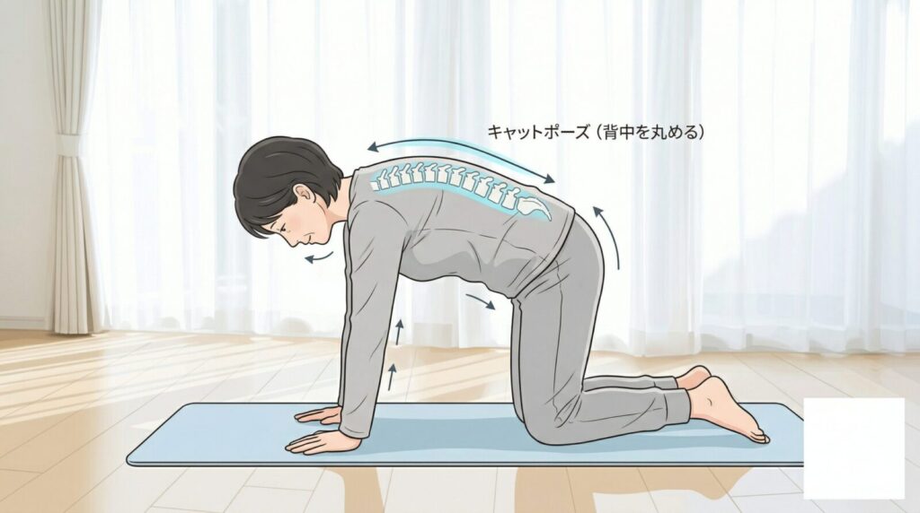 キャットポーズのやり方 脊柱管狭窄症に安全な背中を丸める運動