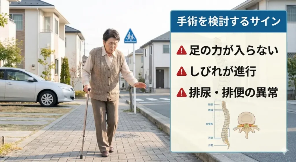 脊柱管狭窄症で手術が必要となる危険サインのイメージ