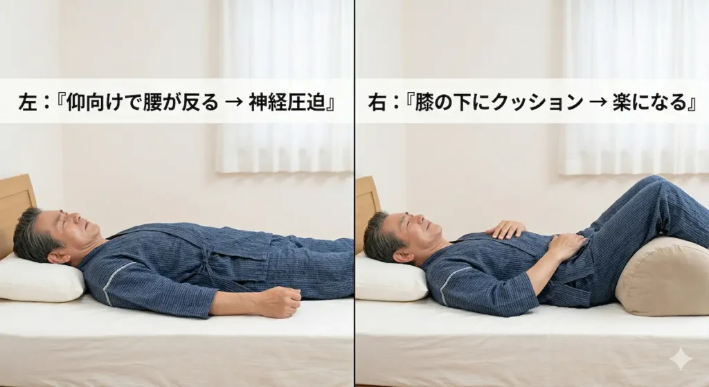 脊柱管狭窄症の仰向け寝でのNG姿勢と膝下クッションで腰の反りを軽減する方法