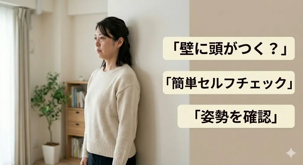 壁に立って後頭部がつくか確認するストレートネックのセルフチェック
