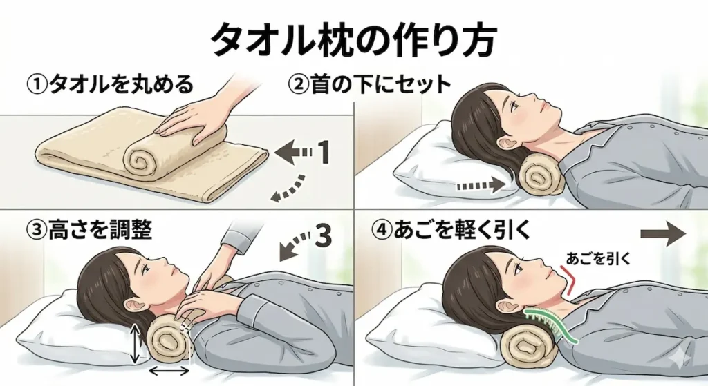 タオル枕の作り方｜首のカーブを支える高さ調整の方法