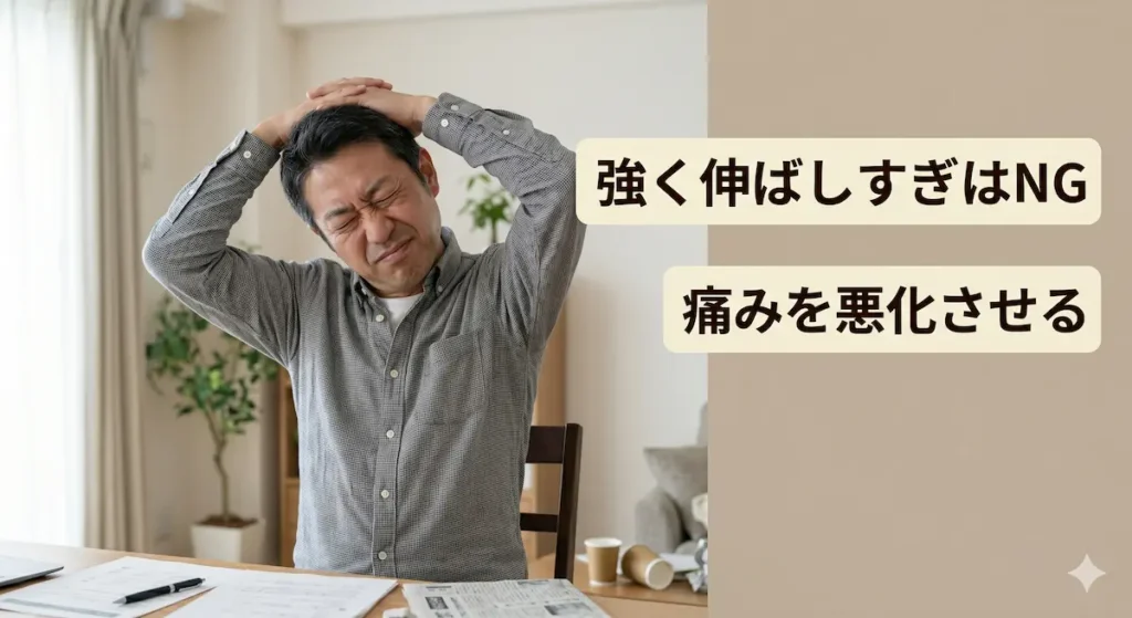 首を無理に伸ばして痛みを悪化させている誤ったセルフケア