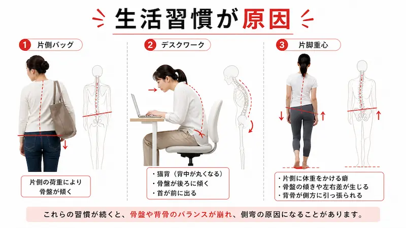 機能性側弯症の原因となる生活習慣