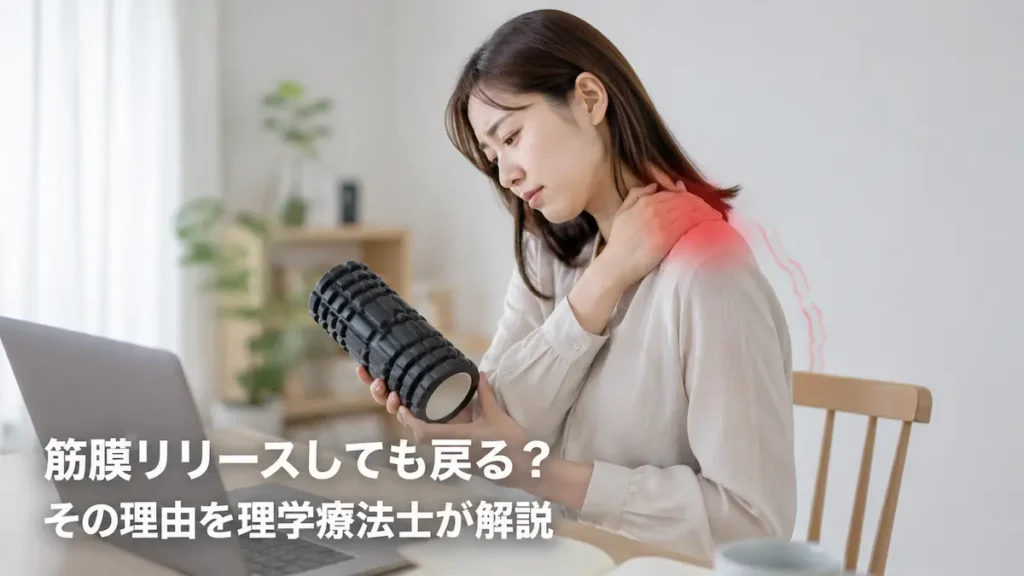 フォームローラーで筋膜リリースをしても肩こりが戻る女性