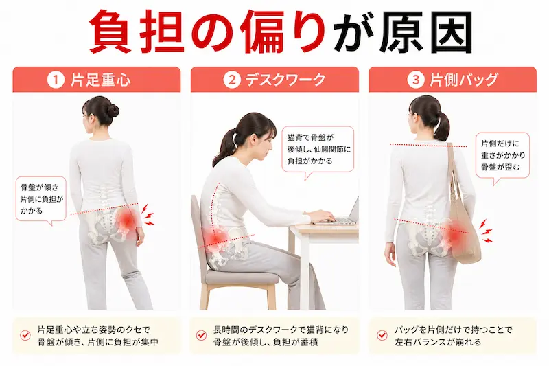 骨盤の筋バランスの崩れが仙腸関節炎を引き起こすメカニズム
