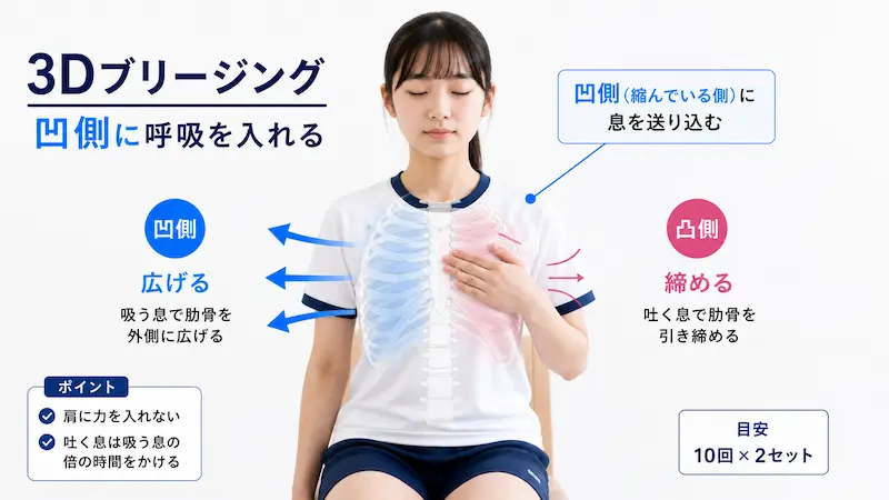 側弯症の3Dブリージングで凹側の胸郭を広げる方法