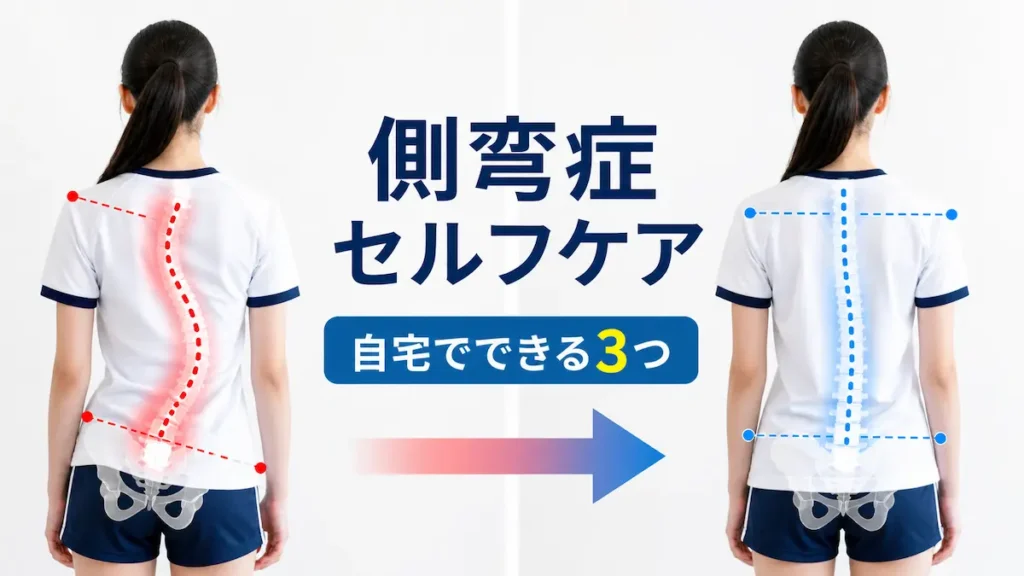 側弯症のセルフケアで姿勢が改善するイメージ(ビフォーアフター)