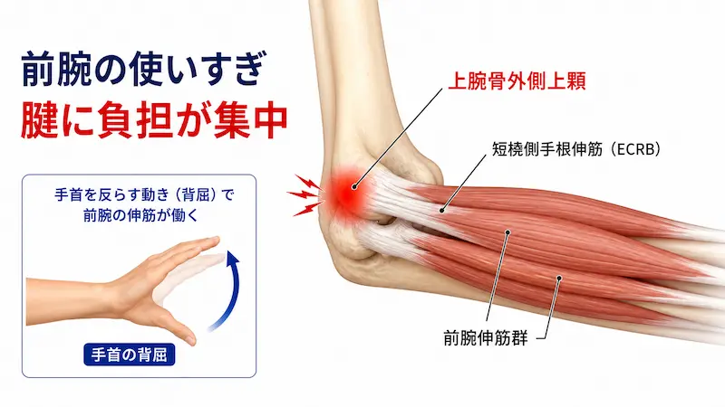短橈側手根伸筋と外側上顆の負担