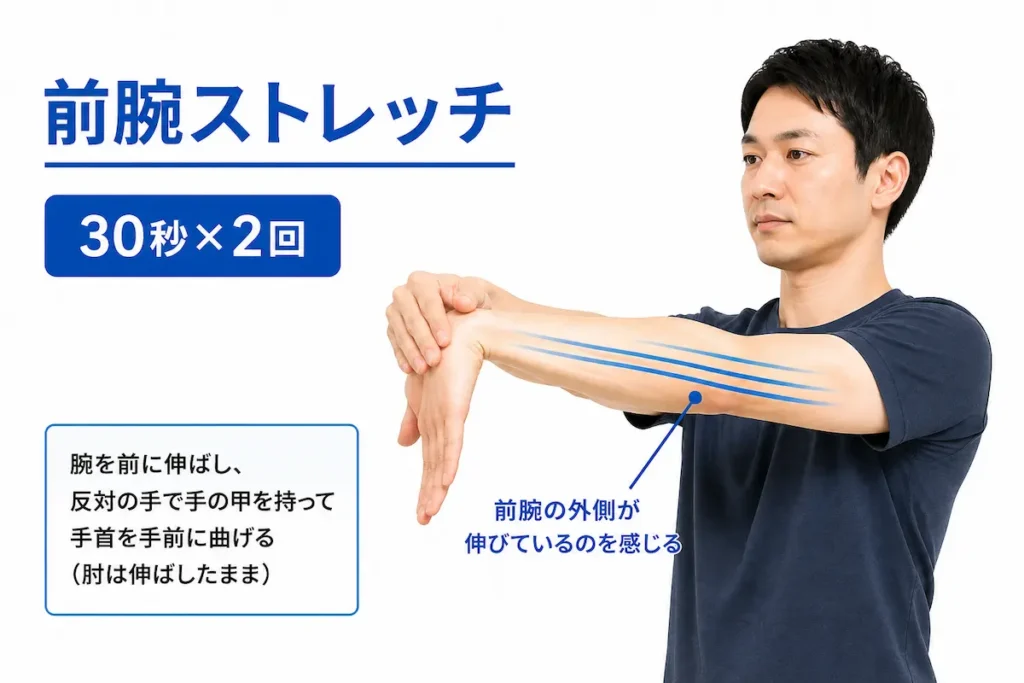 テニス肘のセルフケアで行う前腕伸筋ストレッチの方法