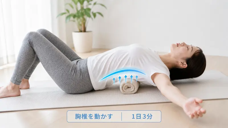 胸椎モビリティエクササイズを行う女性