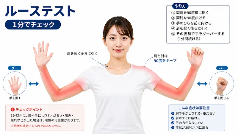 胸郭出口症候群のセルフチェック（ルーステストの方法）