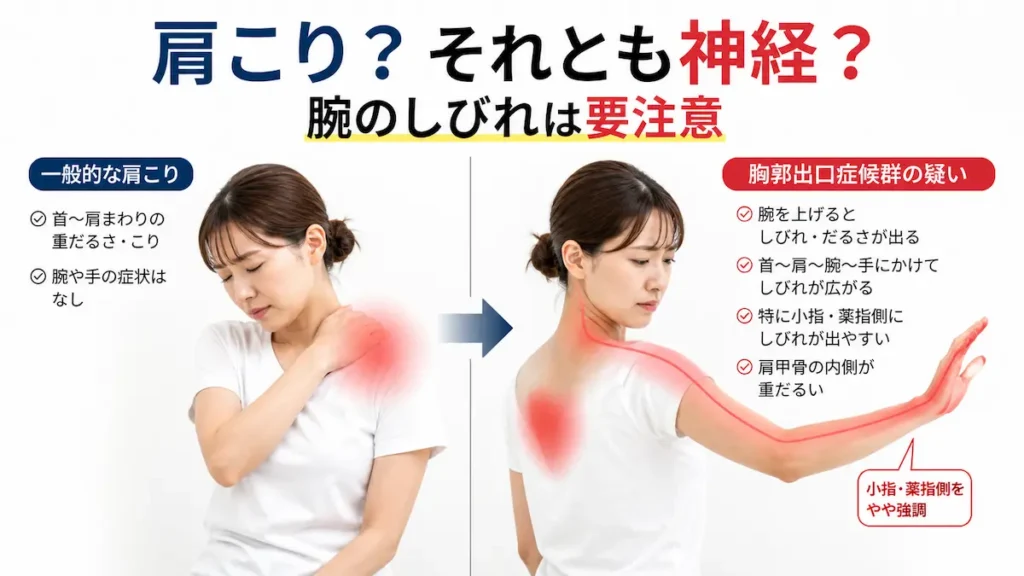 胸郭出口症候群と肩こりの違い（腕のしびれと肩こりの比較）