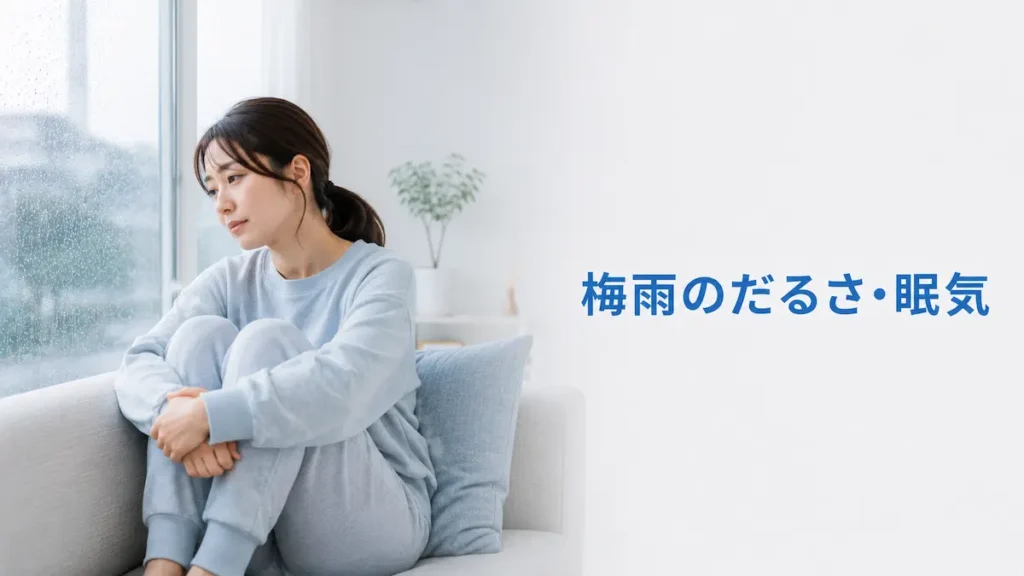 梅雨の時期にだるさや眠気を感じて窓辺で休む女性