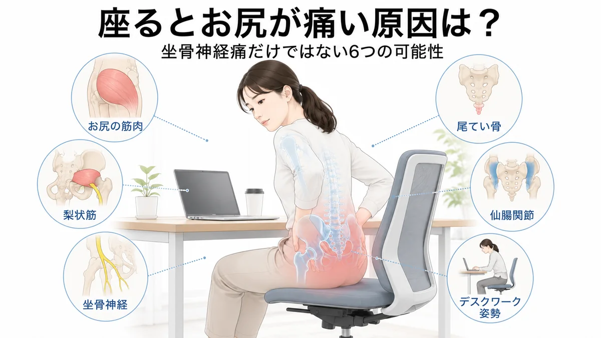 座るとお尻が痛い原因が坐骨神経痛だけではないことを示す図