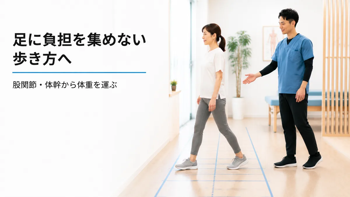 理学療法士が女性の歩き方を確認しながら動作指導を行う様子